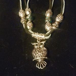Silvertone Filigree Owl Pendant Necklace